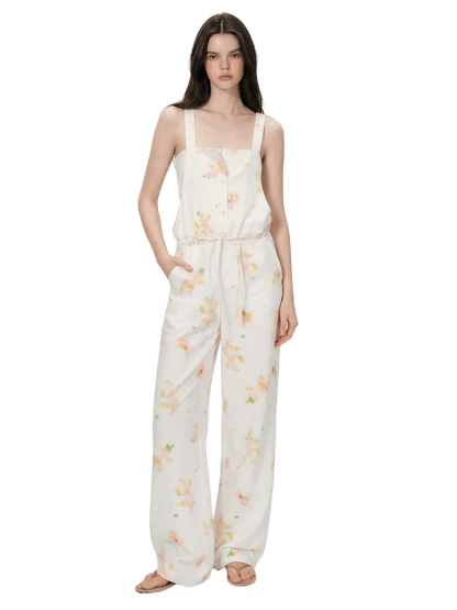 Vintage Soft-Blur Floral Backless Strap Jumpsuit