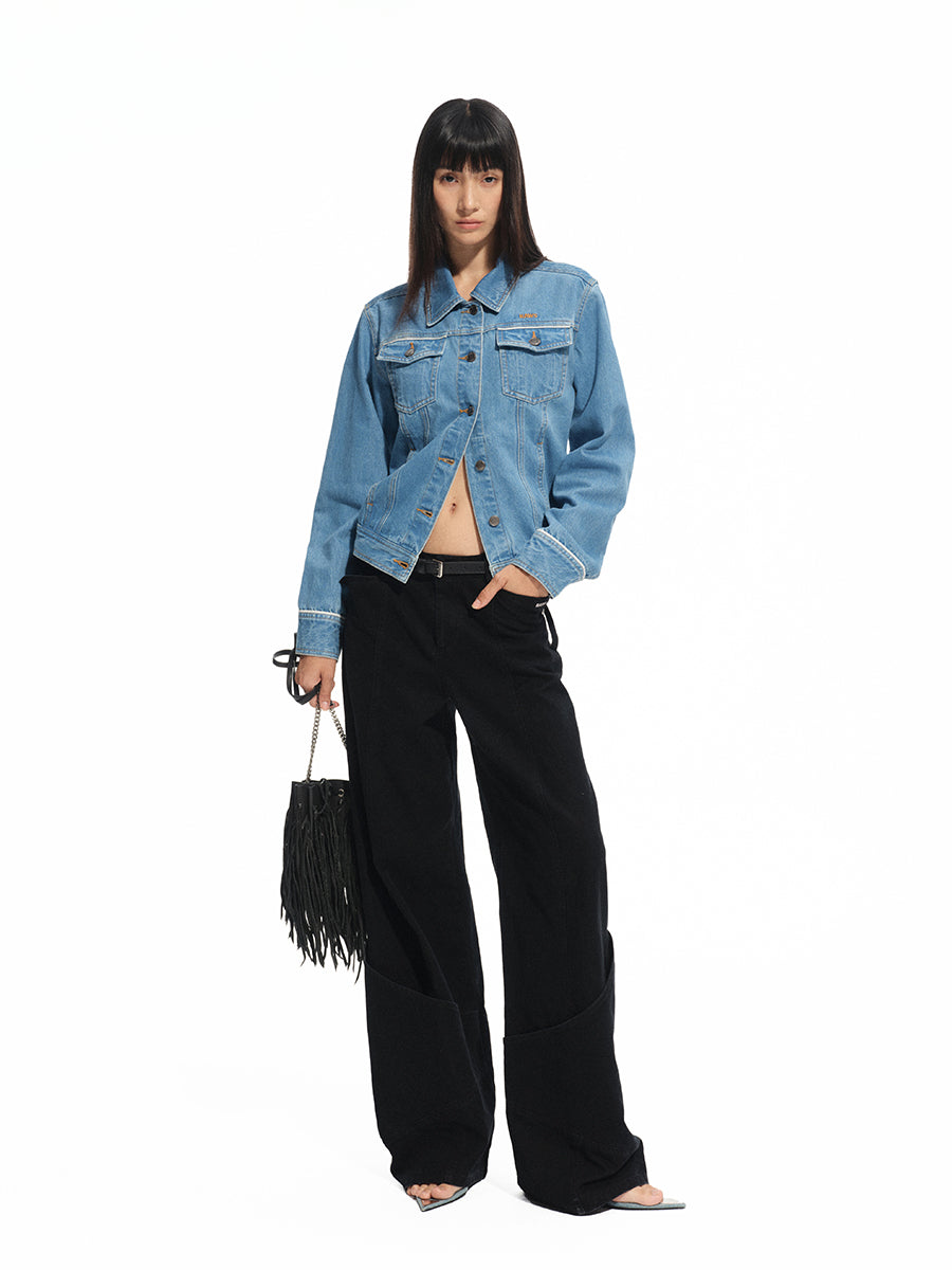 Modern Denim Regular-shoulder Structured Cropped Jacket - CHINASQUAD
