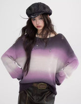 Oil Painting Style Gradient Purple Sweater - CHINASQUAD