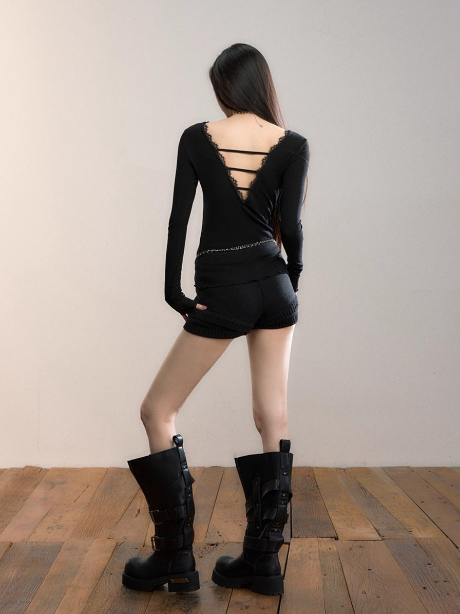 Textured Knit High-Waist Shorts