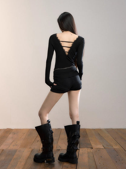 Textured Knit High-Waist Shorts