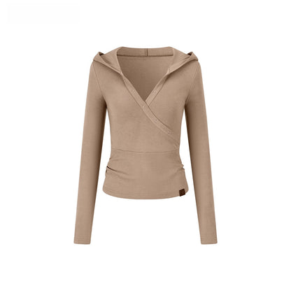 Crossover Hooded Slim-Fit Knit Sweater