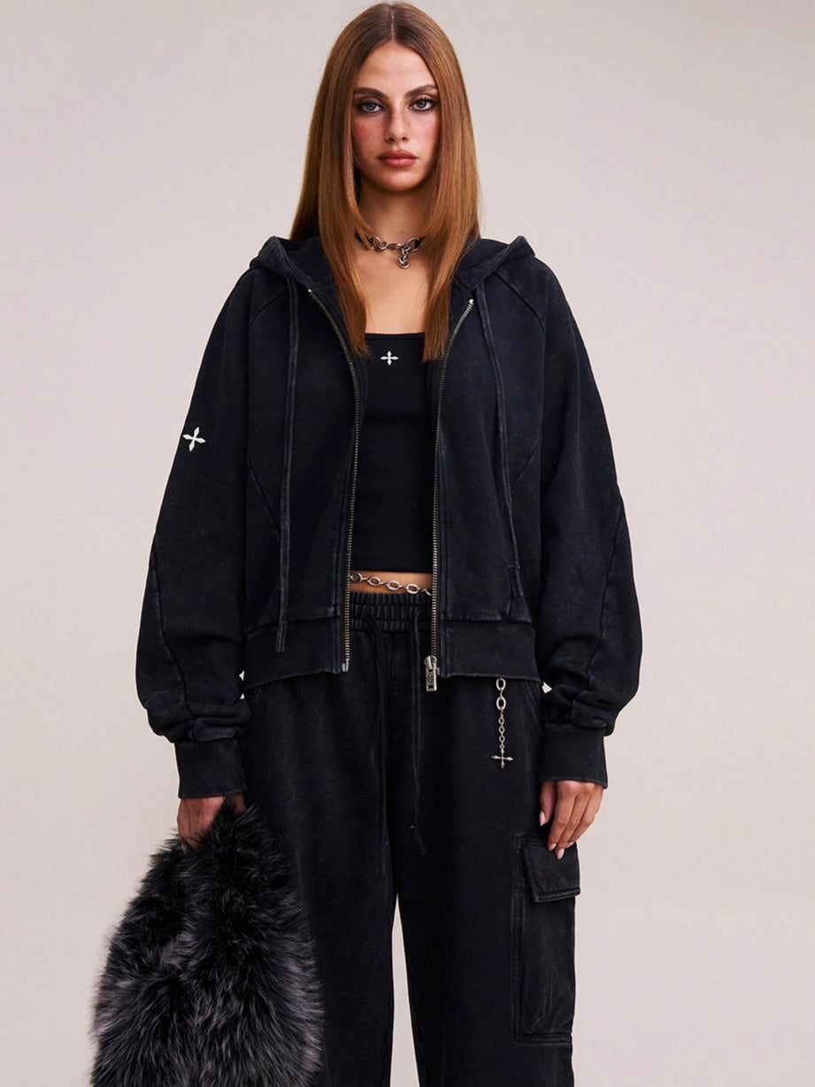 Wild Vintage Zip-up Cropped Hoodie