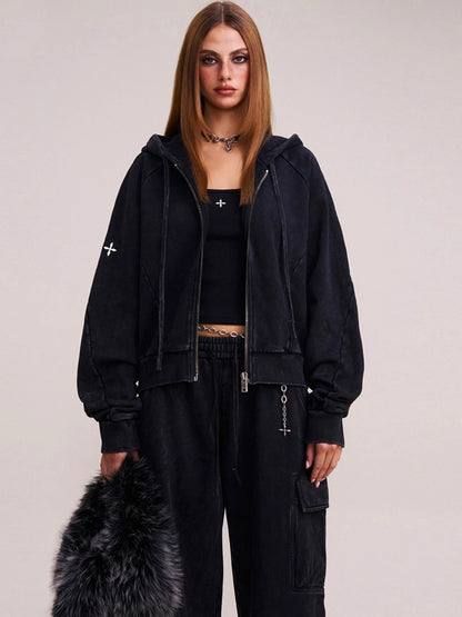 Wild Vintage Zip-up Cropped Hoodie