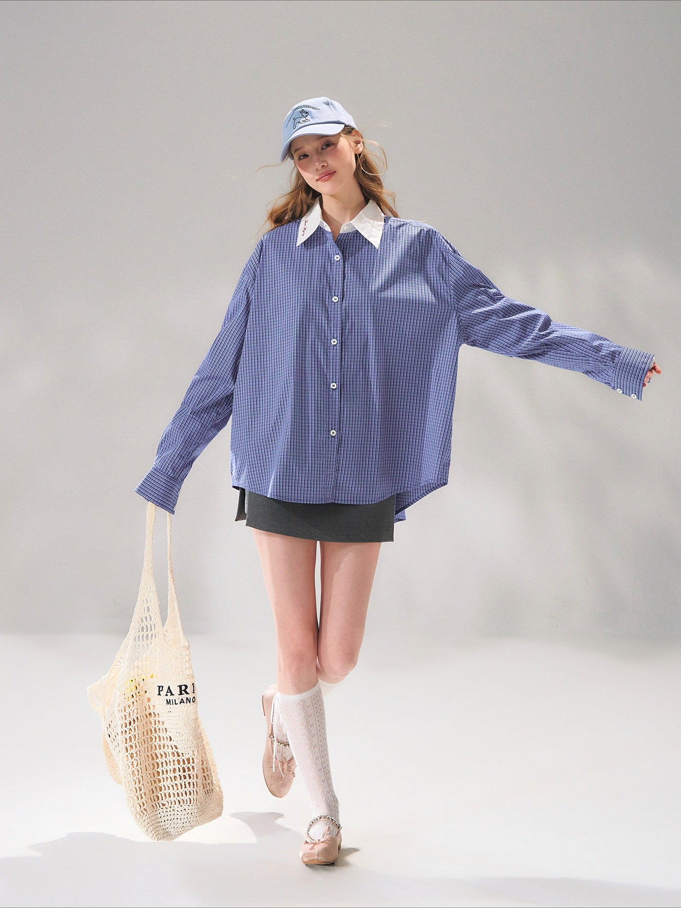 Contrast Collar Layered Plaid Shirt