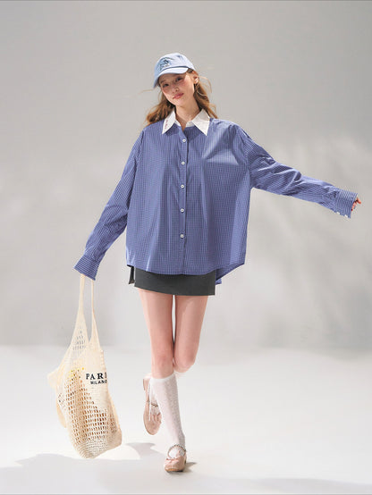 Contrast Collar Layered Plaid Shirt