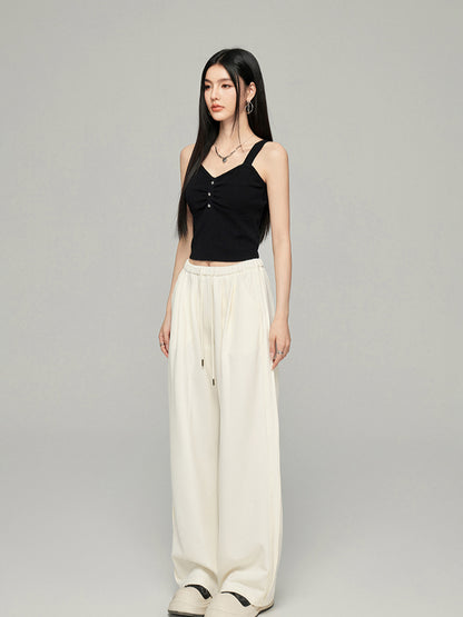 Black &amp; Off-white Knit Wide-Leg Pants