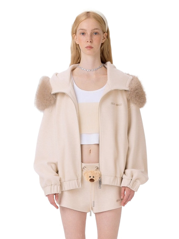 Detachable Plush Collar Hooded Jacket
