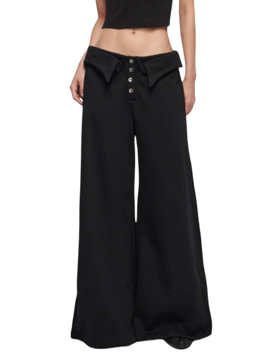 Double-Layer Collar Wide-Leg Pants In Black