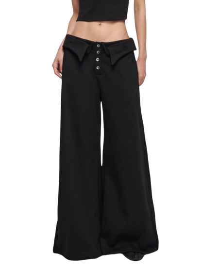 Double-Layer Collar Wide-Leg Pants In Black