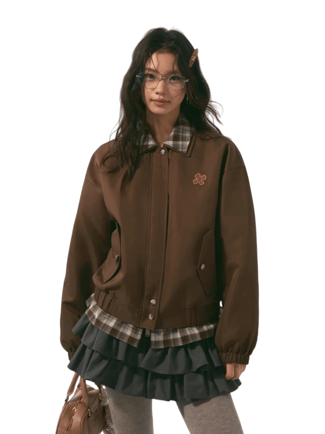 Double-Collar Plaid Patchwork Padded Jacket
