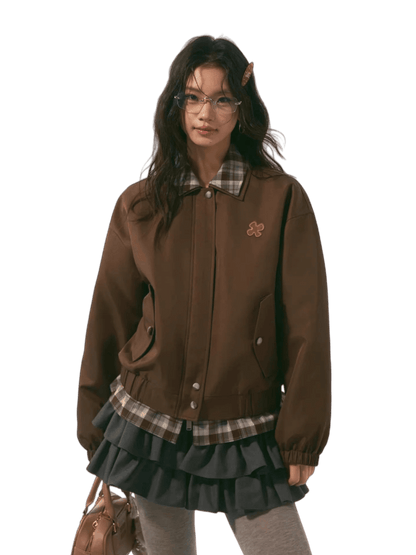 Double-Collar Plaid Patchwork Padded Jacket