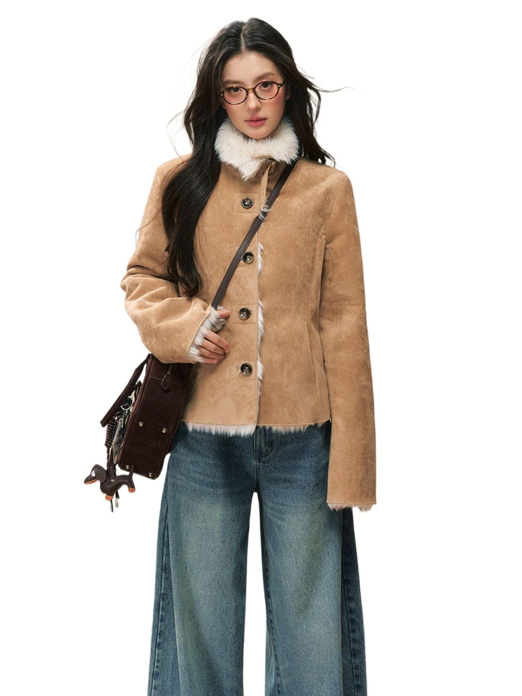 Khaki Shearling Fur-Lined Jacket