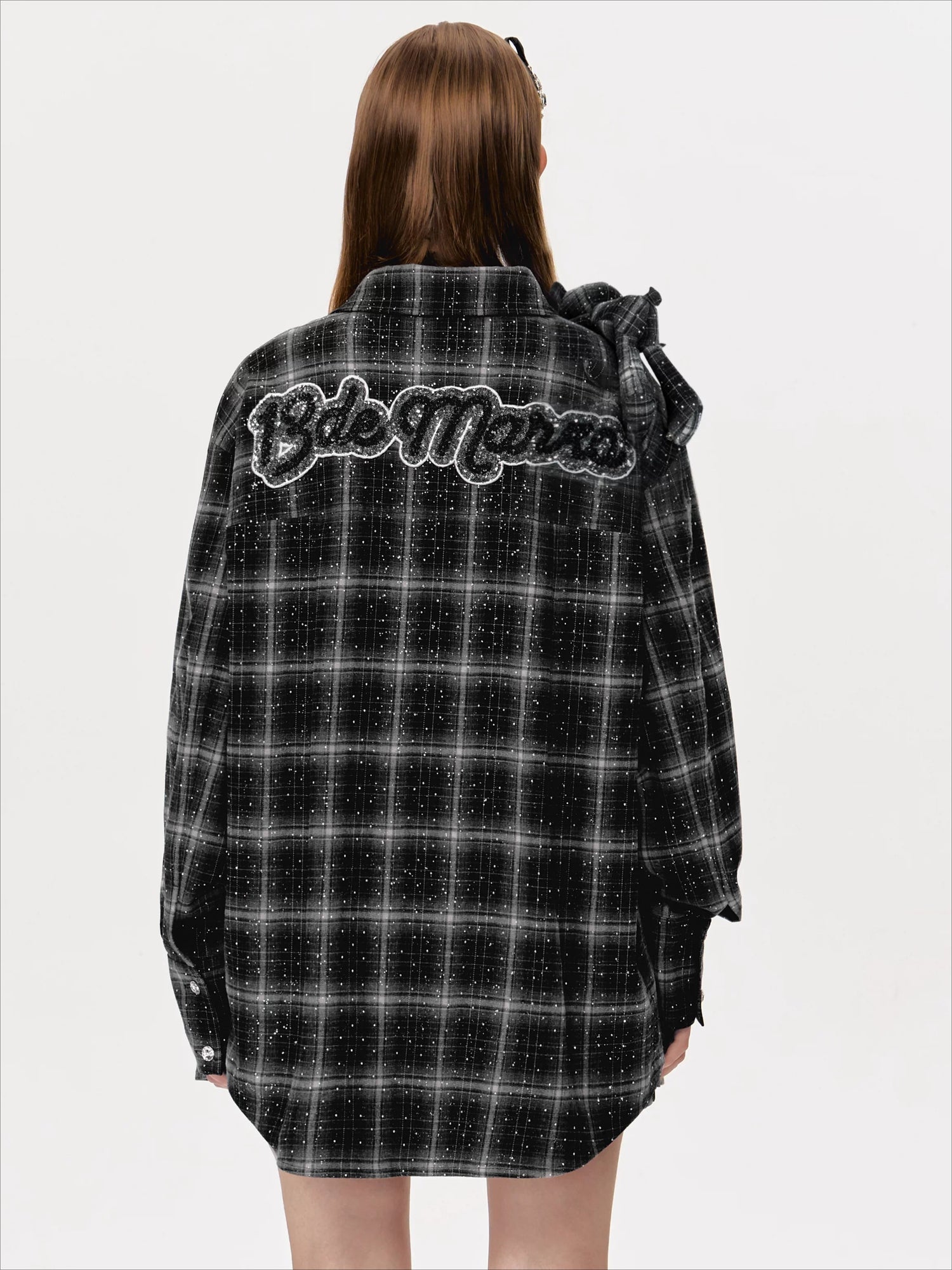 Vintage Plaid Crystal Bear Mid-Length Shirt