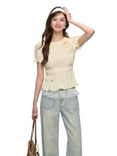 Three-Dimensional Flower Pleated Short-Sleeve Blouse - CHINASQUAD