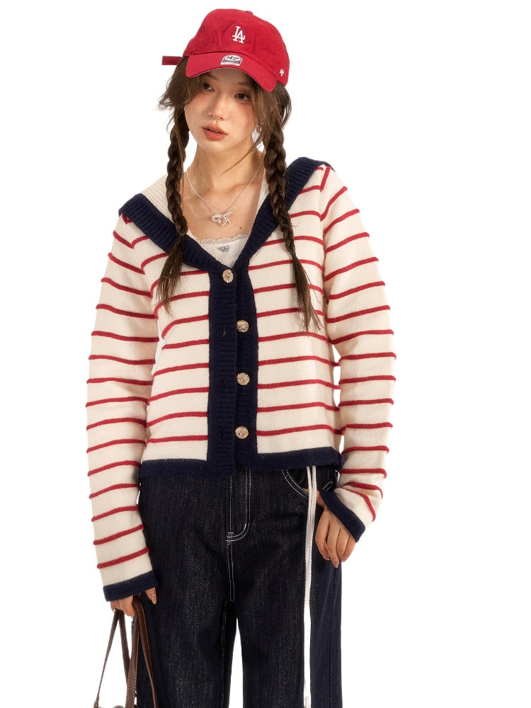 Striped Color-Block Knit Cardigan