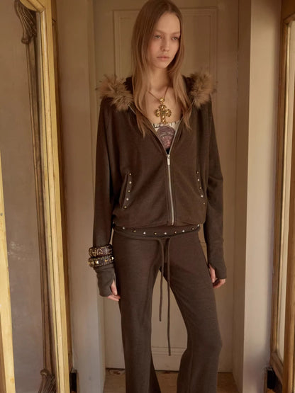 Batwing Hoodie &amp; Drawstring Flared Pants Set