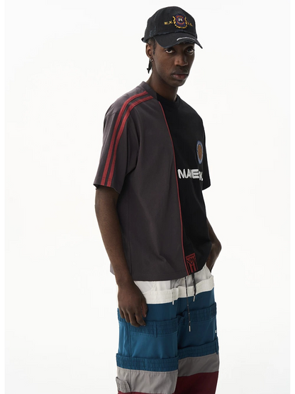 Contrast Panel Tape Embroidered T-Shirt
