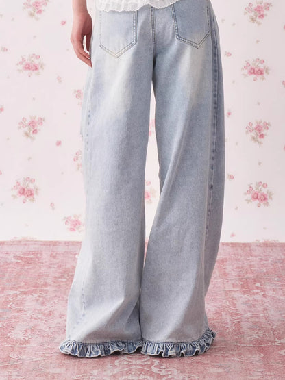 Vintage Distressed Wide-Leg Denim Jeans