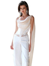 Off-Shoulder Floating Strap Cowl Neck Boned Crop Top - CHINASQUAD