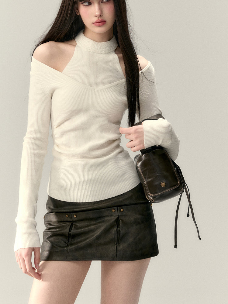 Choker Neck Two-Piece Style Knitted Top