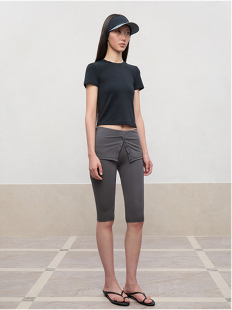 High Elastic Mid-Low Waist Five-Quarter Shorts