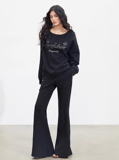 Studded Letter Off-Shoulder Sweatshirt