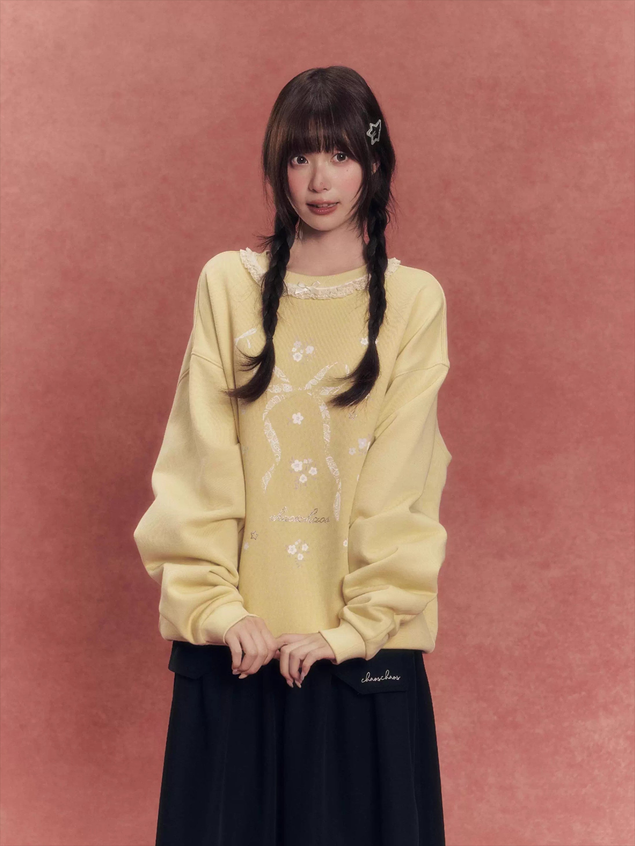 Vintage Lace-Trim Loose Sweatshirt