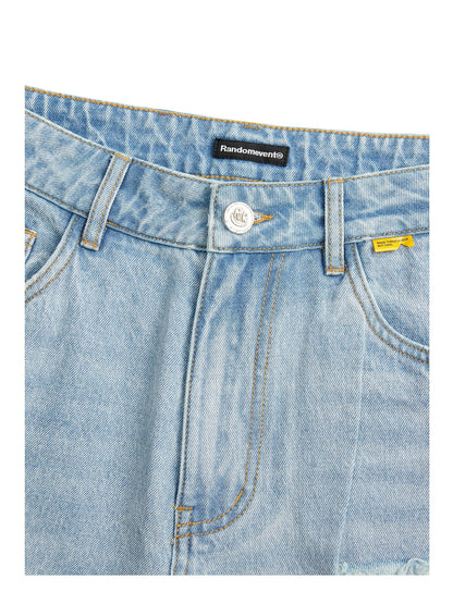 Asymmetric Patchwork Distressed Straight-Leg Jeans