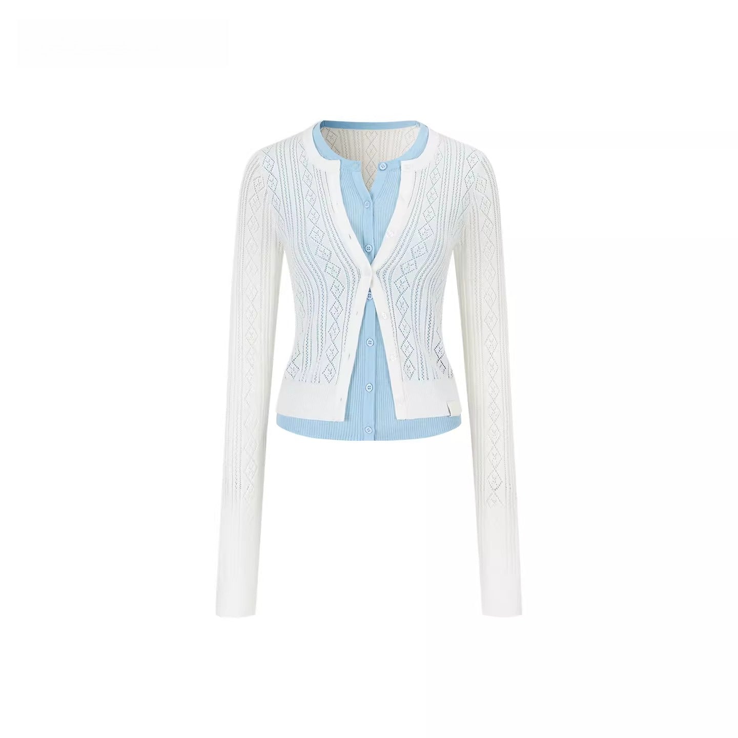 Layered-Effect Contrast Knit Cardigan