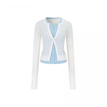 Layered-Effect Contrast Knit Cardigan