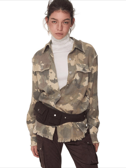 Vintage Camo Raw-Edge Tailored Shirt