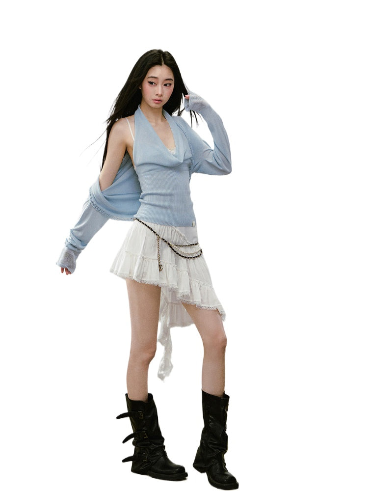 Heavy-duty Knitted Draped Neck Tank Top Set - CHINASQUAD