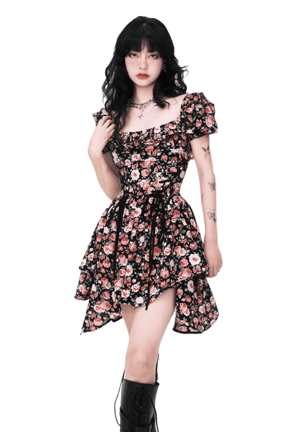 Lace-Up Asymmetric Waist-Defined Dress