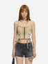 Brown Distressed Wash Denim Halter Top - CHINASQUAD