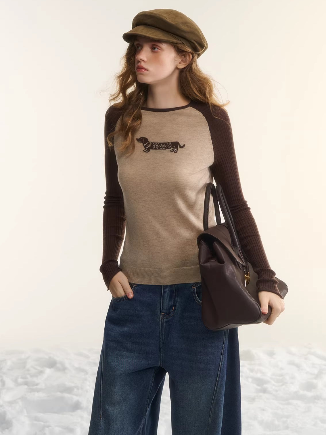 Wool-Blend Jacquard Raglan Knit Top