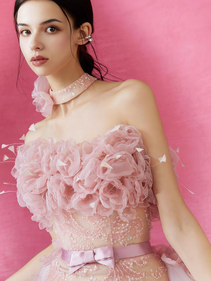 Rosette Tulle Embellished Convertible Mini Dress