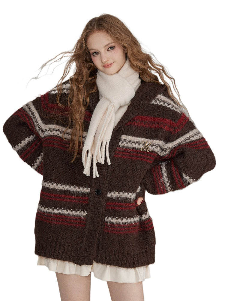 Striped Hooded Knit Cardigan - CHINASQUAD