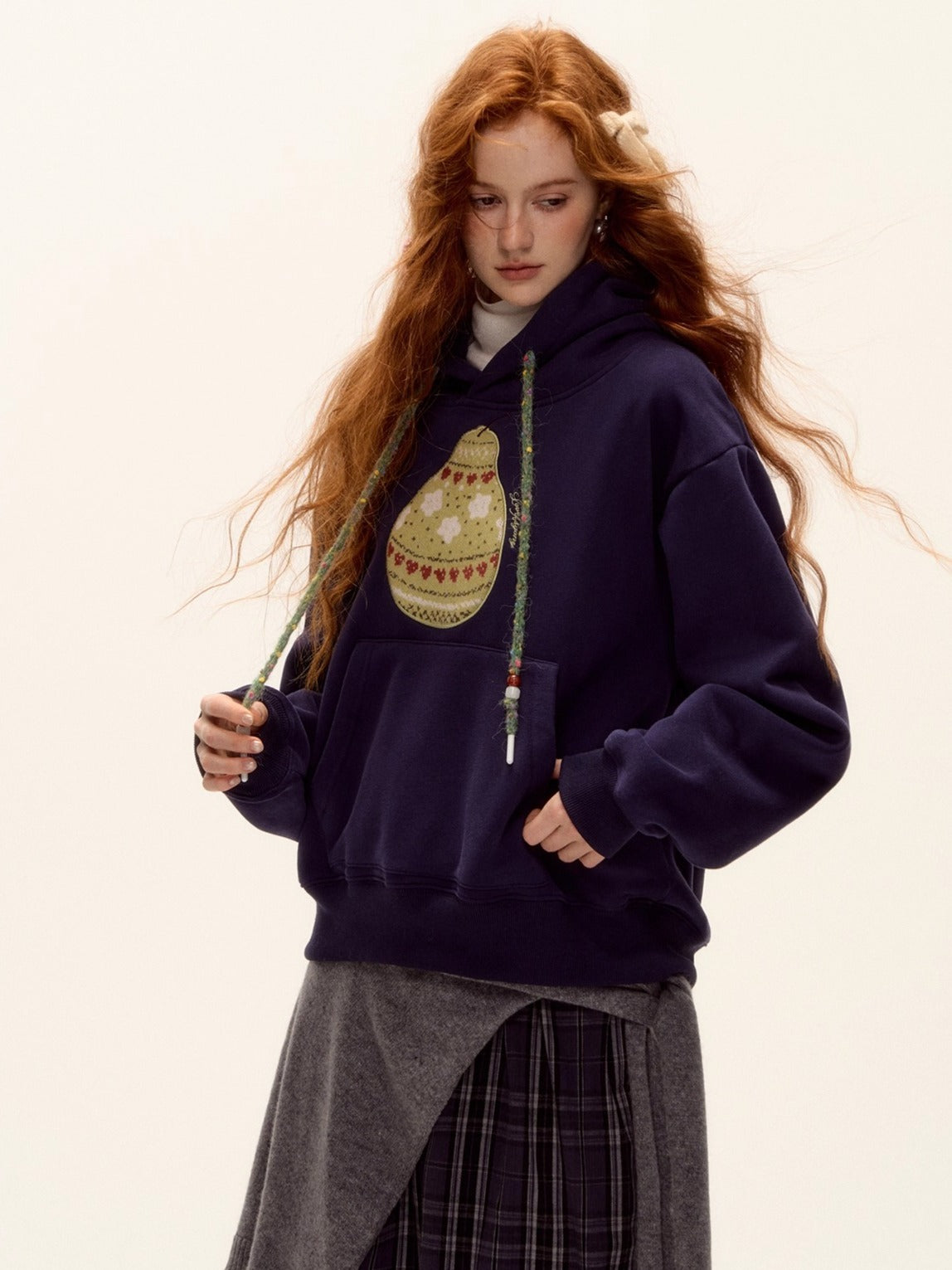 Brushed Fair Isle Knit Hooded Sweatshirt