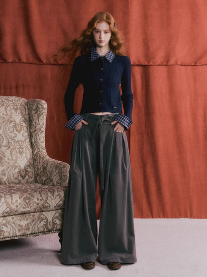 Pleated Tie-Waist Wide-Leg Trousers