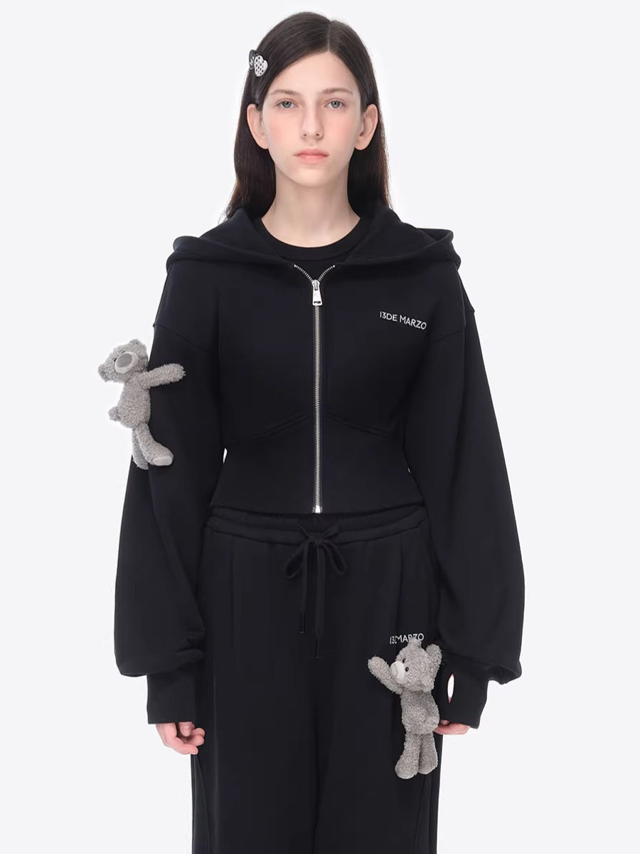 Slim-Fit Cropped Hooded Sweatshirt