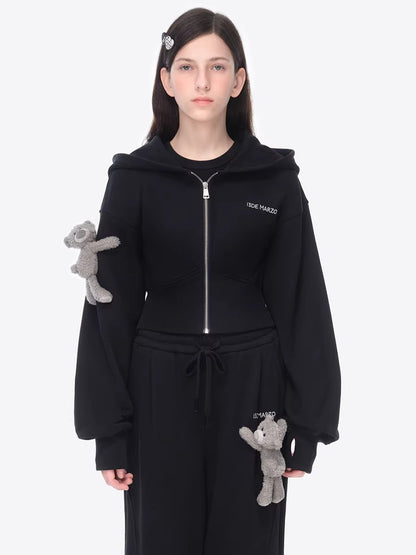 Slim-Fit Cropped Hooded Sweatshirt