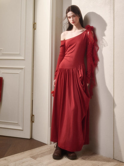 Berry Glaze Off-Shoulder Knit Maxi Dress