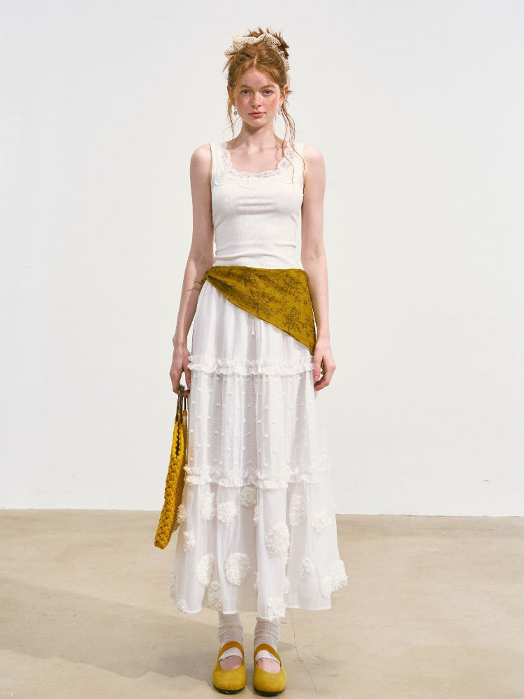 White Waist-Cinching Puff Cake Skirt