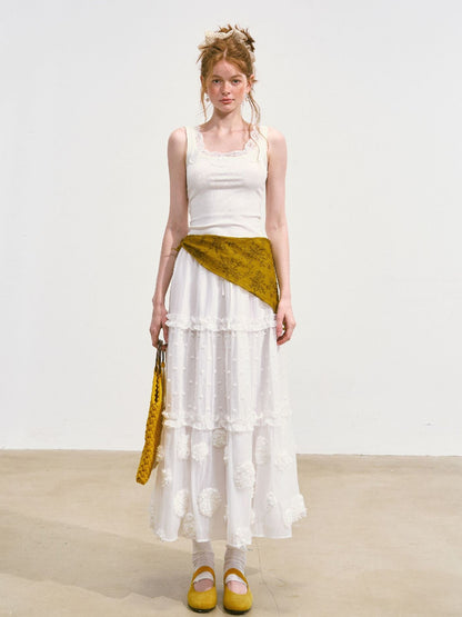 White Waist-Cinching Puff Cake Skirt