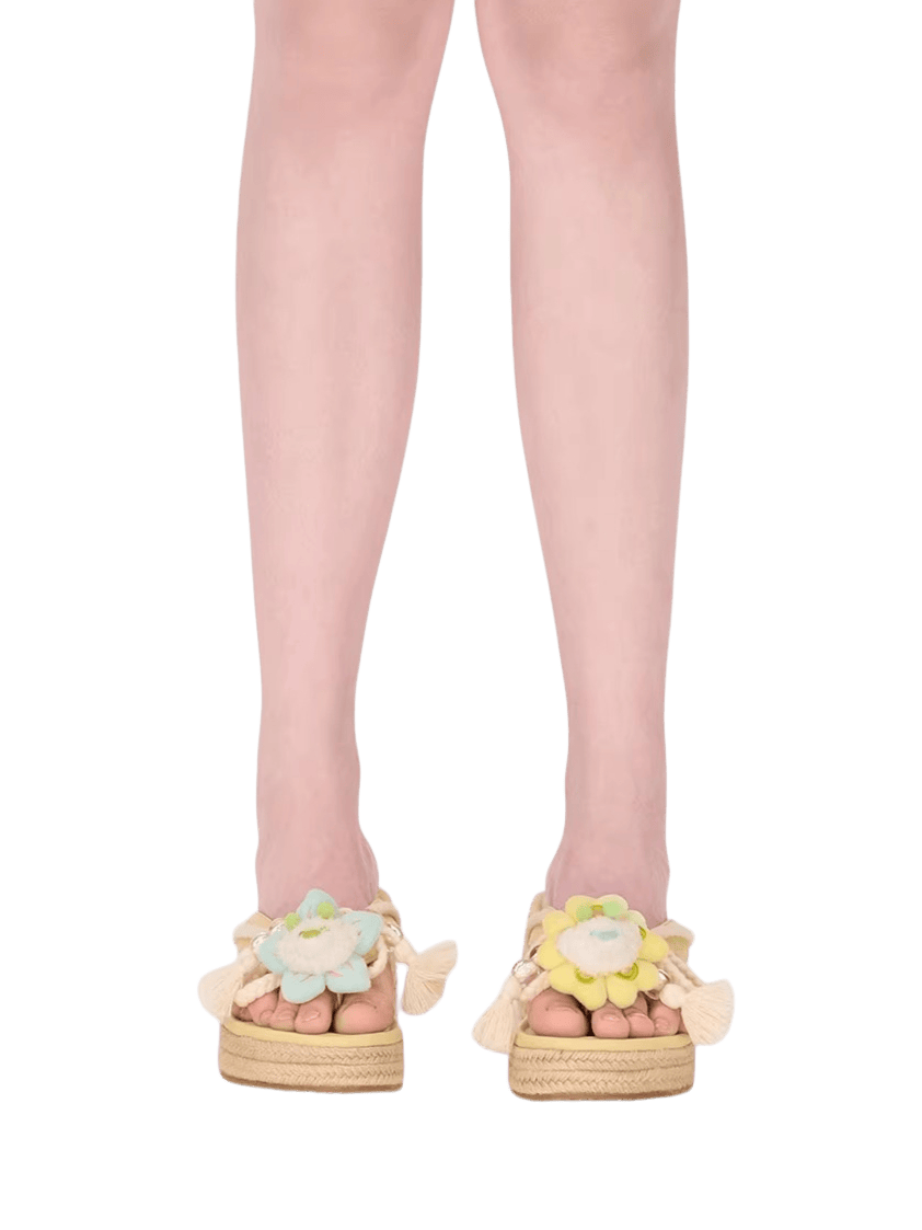 Floral Lace-Up Platform Flip slippers