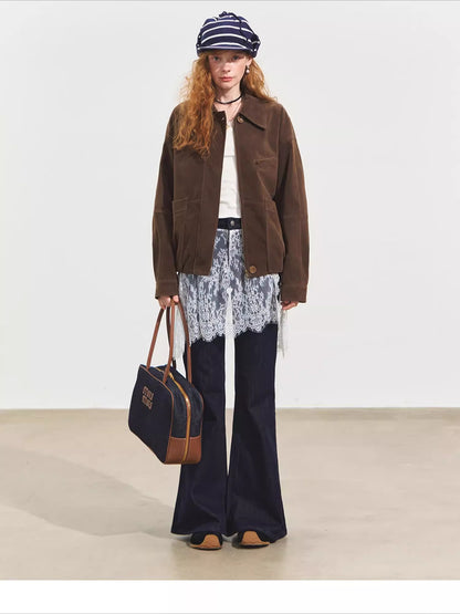 Suede Fog-Effect Oversized Jacket