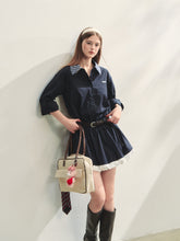 Black Lapel Checkered Panel Tulip Dress - CHINASQUAD