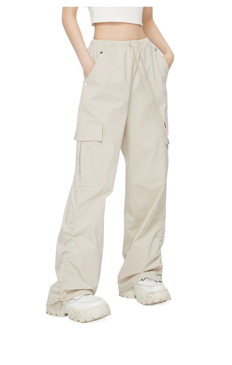 Ruched Wide-Leg Cargo Pants