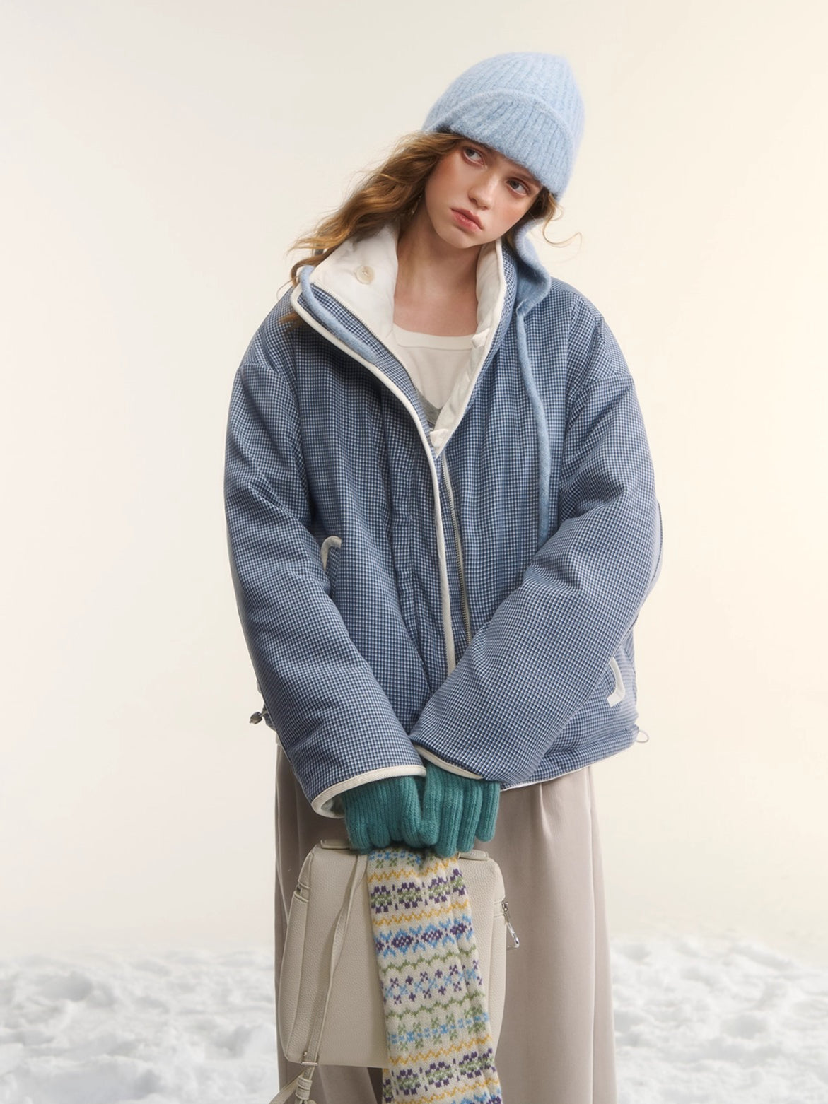 Reversible Checkered Short Down Jacket